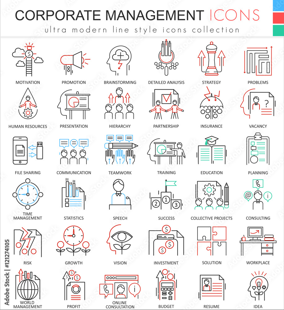 Vector Corporate managment ultra modern color outline line icons for ...