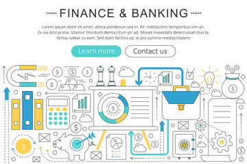 Poster - Vector elegant thin line flat modern Art design Finance banking investment concept. Website header banner elements layout. Presentation, flyer and poster.