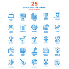 Wall Mural - modern flat line color icons- education and learning