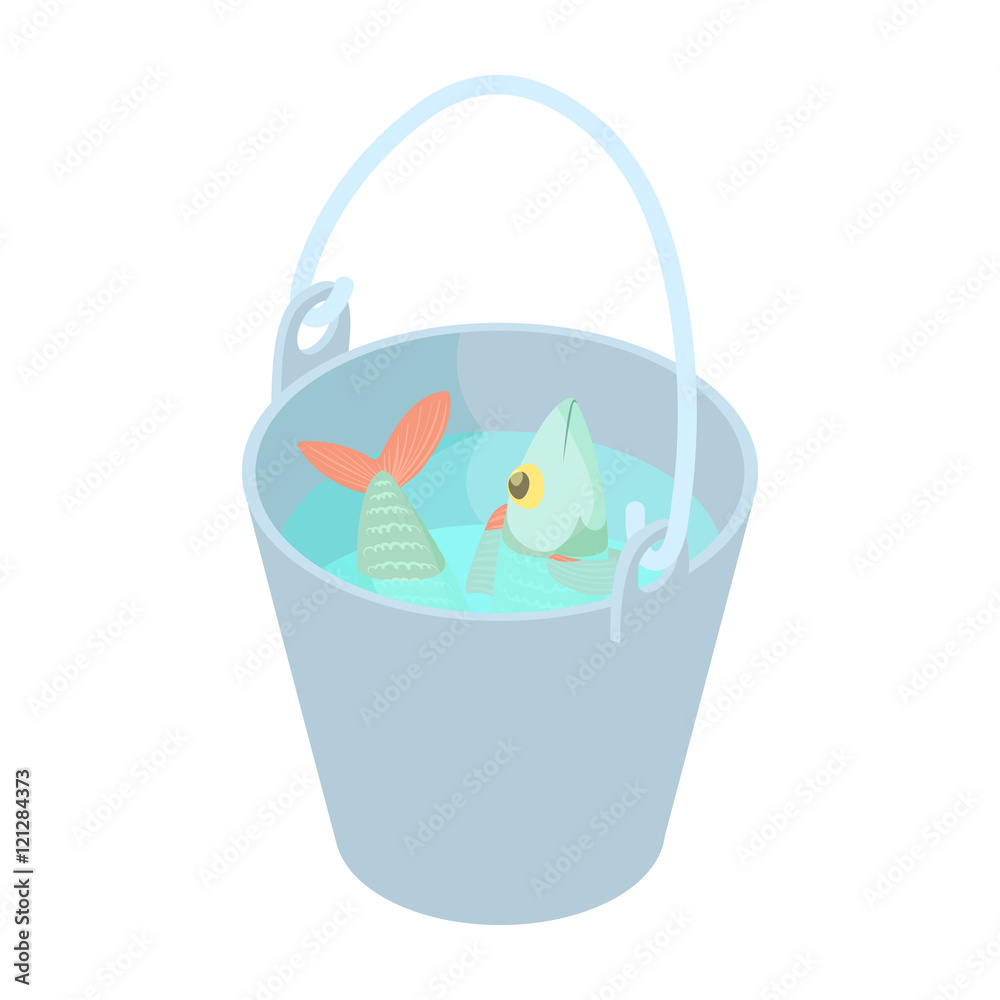 Fish Bucket Animation Bucket of fish icon in cartoon style isolated on white background ...