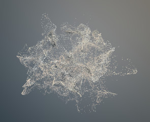 Poster - Abstract 3d rendering of chaotic particles. Flying cubes in empty space. Dynamic shape. Futuristic background. Poster design.