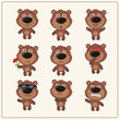 Vector set isolated emotion teddy bear. Collection cute bears in cartoon style.
