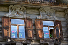 Two Windows In An Wooden Peasant House