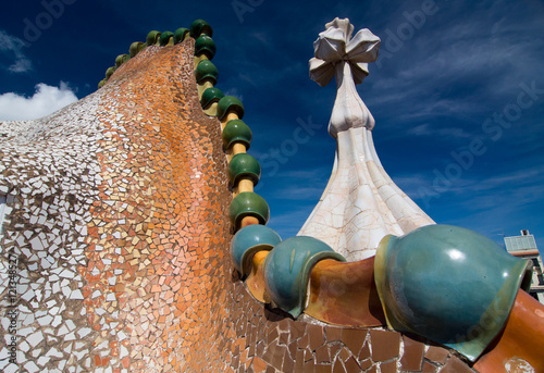 Photo  Rooftop of the house Casa Batllo designed by Antoni Gaudi.