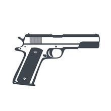 Classic Semi-automatic Pistol, Handgun Isolated On White, Vector Illustration