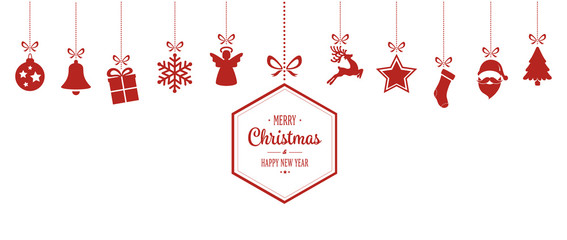 Wall Mural - merry christmas hanging red ornaments background