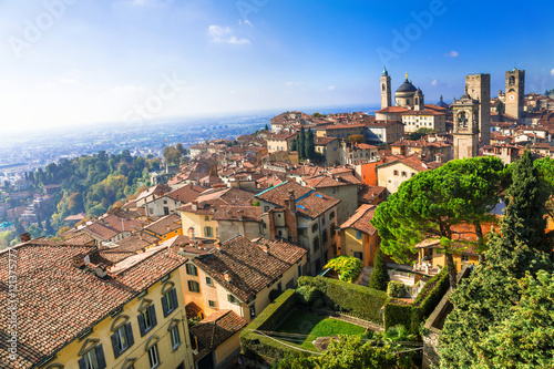 Fotomural View of medieval Upper Bergamo - beautiful medieval town in nort