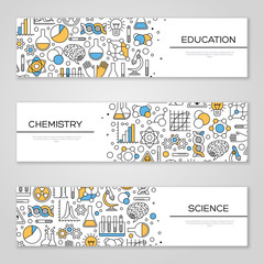 Wall Mural - set of horizontal banners with science symbols