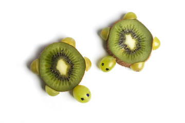 Food art creative concepts. Animals made of many fruits over white background