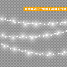 Christmas Lights Isolated Realistic Design Elements. Glowing Lights For Xmas Holiday Greeting Card Design. Garlands, Christmas Decorations.