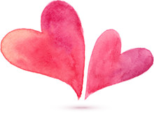 Pair Of Watercolor Painted Hearts, Vector Elements For Your Design