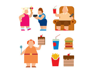 Wall Mural - Fat people vector flat silhouette icons