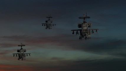 Wall Mural - Three apache gunships flying against dramatic sky