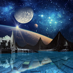 Wall Mural - futuristic alien city - 3d computer artwork