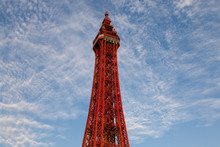 Blackpool Tower With Blue Sky And Wispy Clouds