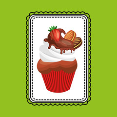 Poster - baked goods sweet cupcake vector illustration design