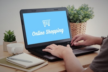 Laptop with shopping online device on screen