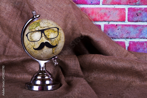 Fotografie, Tablou Globe with a black hipster mustache