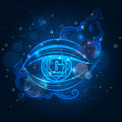 Wall Mural - spiritual eye on shining blue background vector illustration
