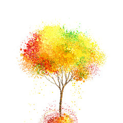 Aufkleber - slender autumn abstract tree forming by red, yellow, orange circles and blots