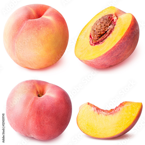 Fotografía peach fruit sliced collection isolated on white background