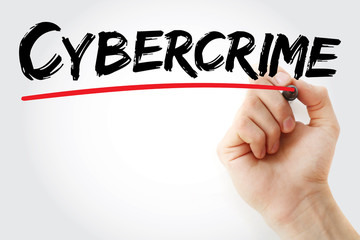Poster - hand writing cybercrime with marker, concept background