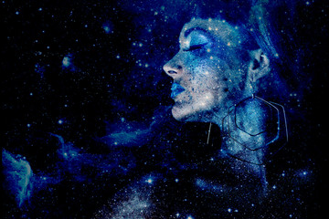 portrait of beautiful woman with glitter makeup.
