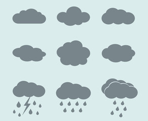 Poster - Vector weather icons set. Clouds and rain