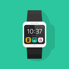 Wall Mural - smart watch vector illustration isolated on colorful background, digital hand clock with touchscreen