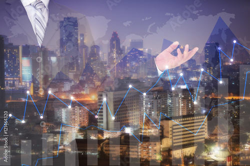 Double Exposure Of Success Businessman With Forex Graph And An - 