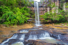 Soi Sawan Waterfall, The Beautiful Waterfall In Deep Forest During Raining Season At Pha Taem National Park, Ubon Ratchathani Province, Thailand.