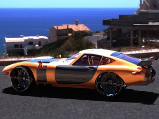 Wall Mural - Close up side of sports car on the road 3d rendering