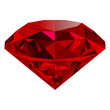 Realistic red ruby isolated on white background. Shining red jewel, colorful gemstone. Can be used as part of logo, icon, web decor or other design.