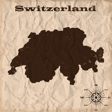 Switzerland Old Map With Grunge And Crumpled Paper. Vector Illustration