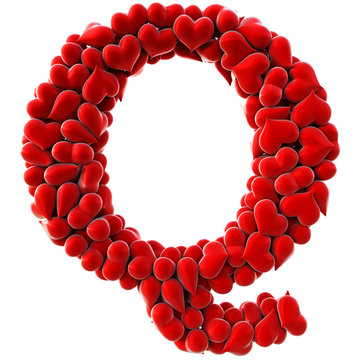 Alphabet made from red hearts. isolated on white. 3D illustration.