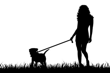 Canvas Print - Vector silhouette of woman with dog.