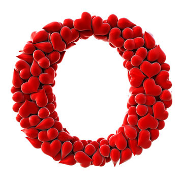 Alphabet made from red hearts. isolated on white. 3D illustration.