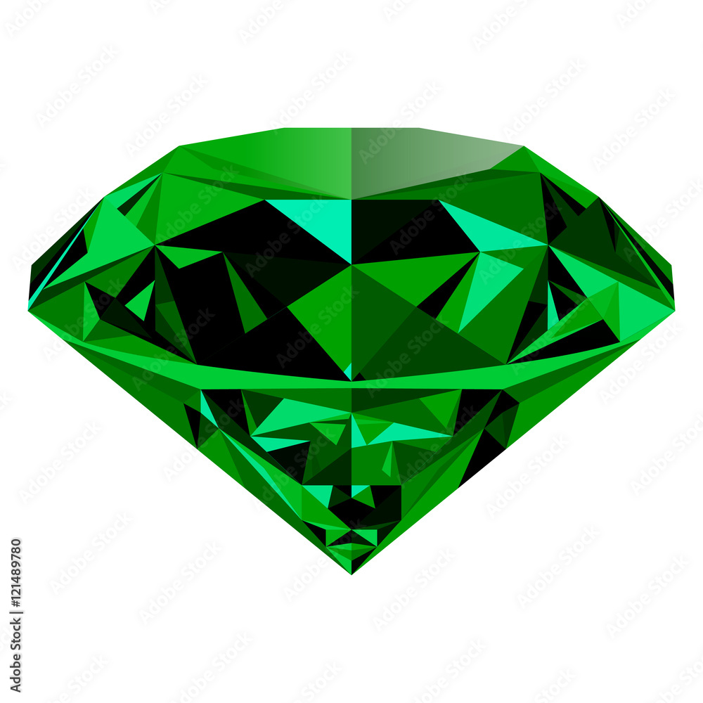 Realistic shining green emerald jewel isolated on white background. Colorful gemstone that can be used as part of logo icon web decor or other design. Adobe Stock