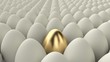 © razvandp - Close up of a golden egg among regular eggs. 3D render with nice depth of field.