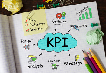 Poster - notebook with toolls and notes about kpi,concept