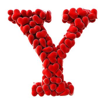 Alphabet made from red hearts. isolated on white. 3D illustration.