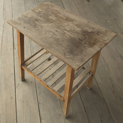 Old wooden table on wooden floor.