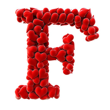 Alphabet made from red hearts. isolated on white. 3D illustration.