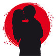 Silhouettes of Two Kissing Lovers 