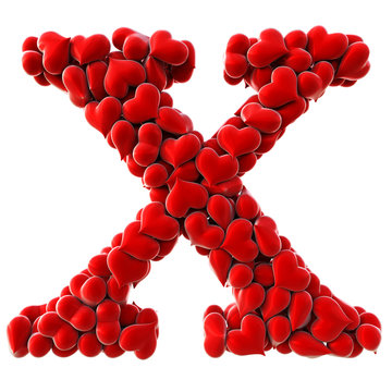 Alphabet made from red hearts. isolated on white. 3D illustration.