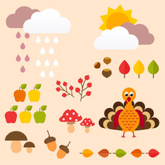 Wall Mural - autumn set with turkey