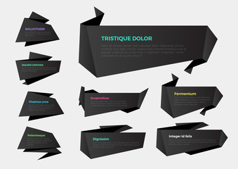 Poster - Black 9 origami labels vector template Infographics background