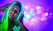 © Subbotina Anna - Beautiful young woman in neon light. Disco girl with fluorescent make-up