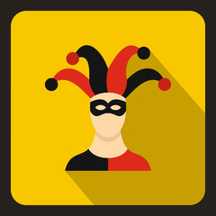 Sticker - Jester icon in flat style on a yellow background vector illustration