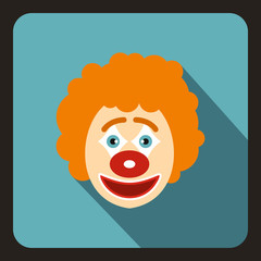 Sticker - Clown icon in flat style on a baby blue background vector illustration